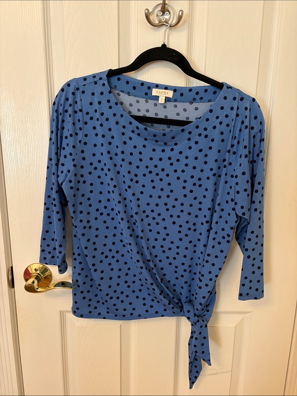 Laura Petites Blue Polka Dot Tie-Front Blouse
